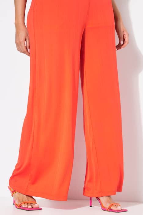 Pantalon Mary, coupe Marlene, jersey bord-côte, jambe large et taille élastique