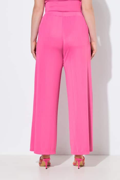 Pantalon Mary, coupe Marlene, jersey bord-côte, jambe large et taille élastique