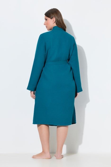 Peignoir, col châle, ceinture, tissu gaufré, manches longues