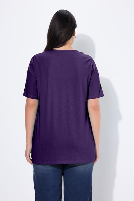 T-shirt manches courtes et col tunisien, coupe évasée