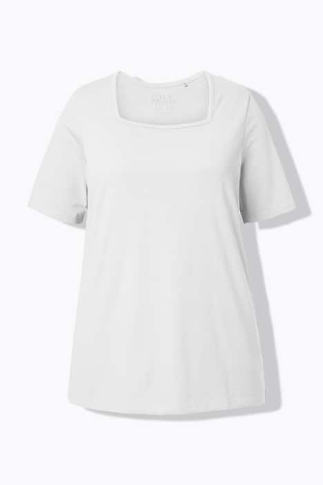 T-shirt à manches courtes et col carré. Coupe évasée