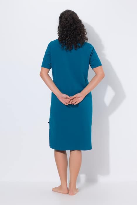 Chemise de nuit, col tunisien, passepoil en satin, manches mi-longues