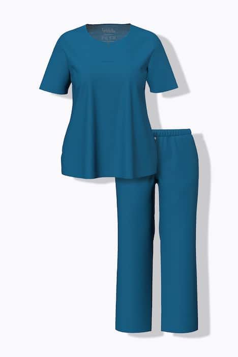 Pyjama, col tunisien, passepoil en satin, manches 3/4