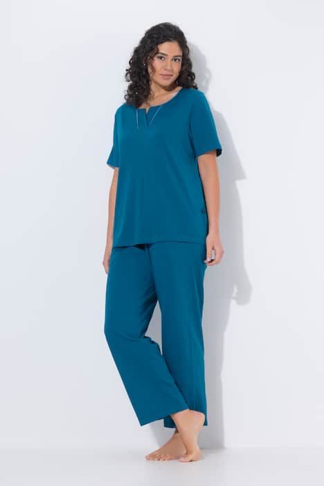 Pyjama, col tunisien, passepoil en satin, manches 3/4