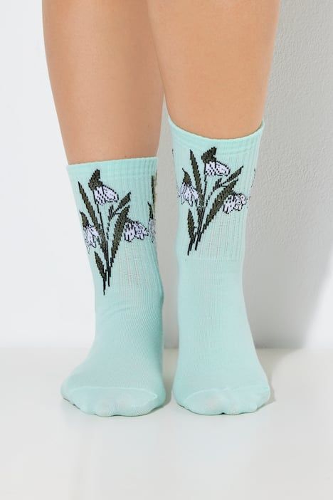 Chaussettes à fleurs avec tige côtelée douce