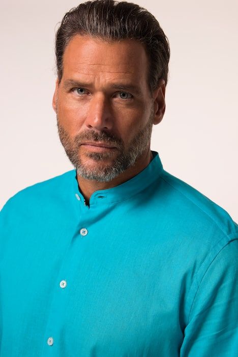 Chemise en lin mélangé, manches courtes et col officier, coupe Modern Fit