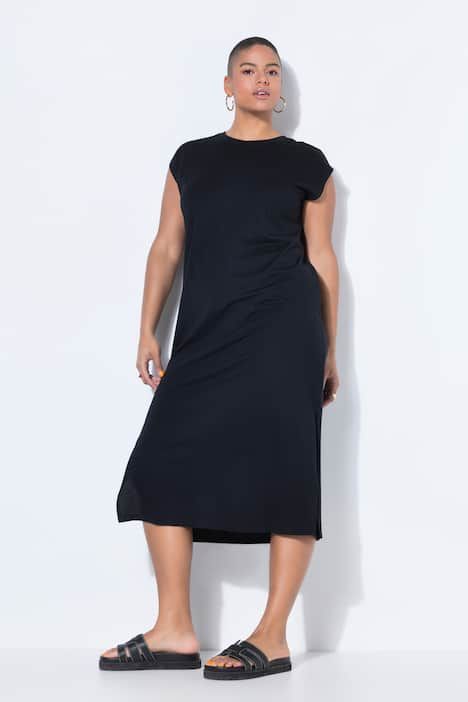 Robe midi en jersey oversized à encolure ronde et sans manches. Ouverture de type fente sur le côté