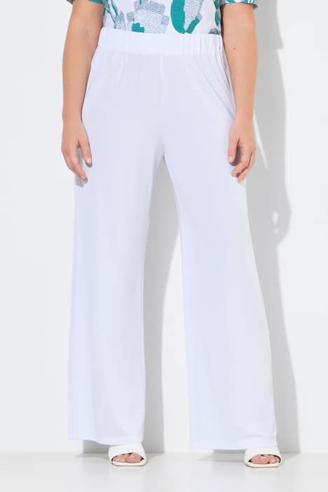 Pantalon en piqué au tombé fluide, jambe large et taille élastique