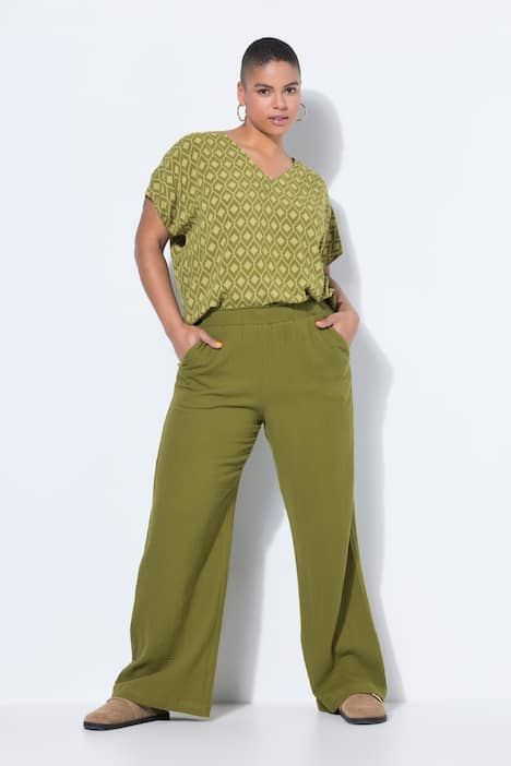 Pantalon en mousseline à jambes larges et taille élastique