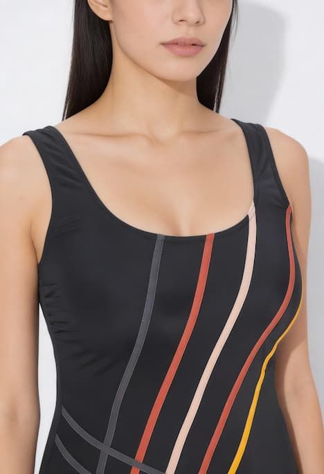 Maillot de bain, rayures, sans bonnets souples, bande sous la poitrine