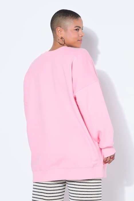 Sweat-shirt oversized avec patch à message, encolure ronde et manches longues