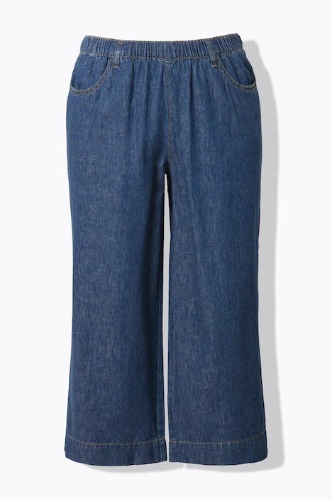 Jupe-culotte en lin mélangé, jambe large longueur mi-mollet, taille élastique