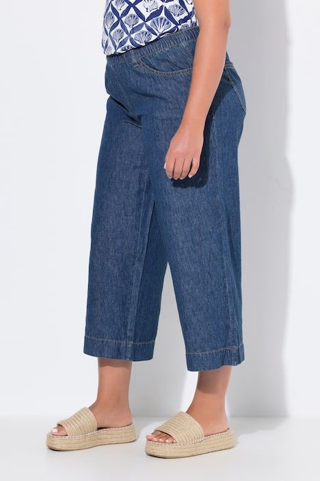 Jupe-culotte en lin mélangé, jambe large longueur mi-mollet, taille élastique