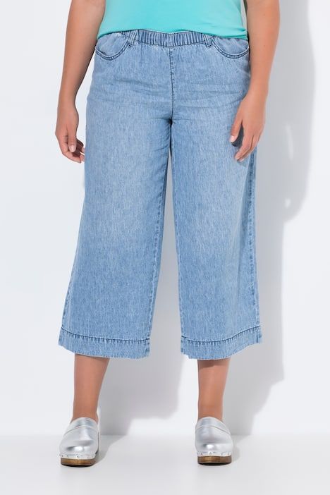 Jupe-culotte en lin mélangé, jambe large longueur mi-mollet, taille élastique
