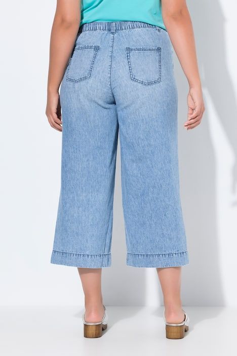 Jupe-culotte en lin mélangé, jambe large longueur mi-mollet, taille élastique