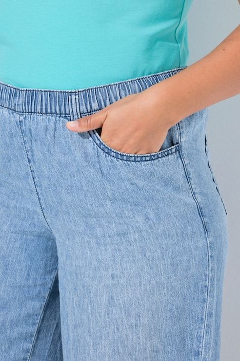 Jupe-culotte en lin mélangé, jambe large longueur mi-mollet, taille élastique