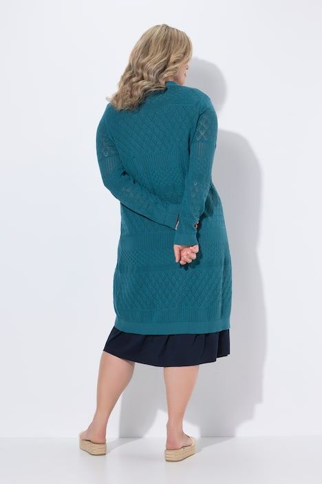 Cardigan long en maille de coton bio ajourée, coupe ouverte