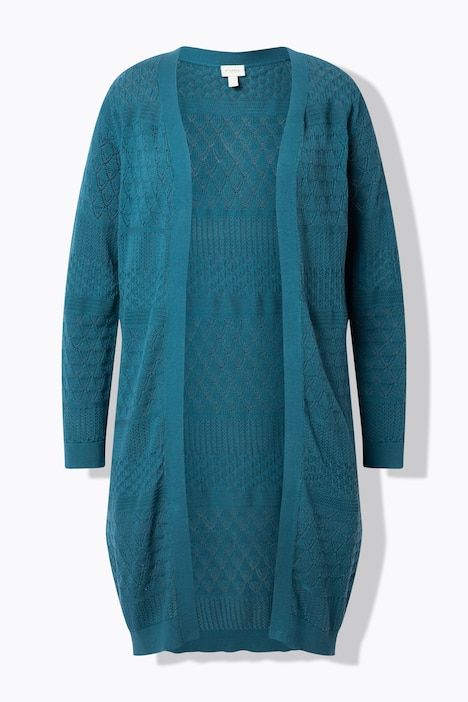 Cardigan long en maille de coton bio ajourée, coupe ouverte