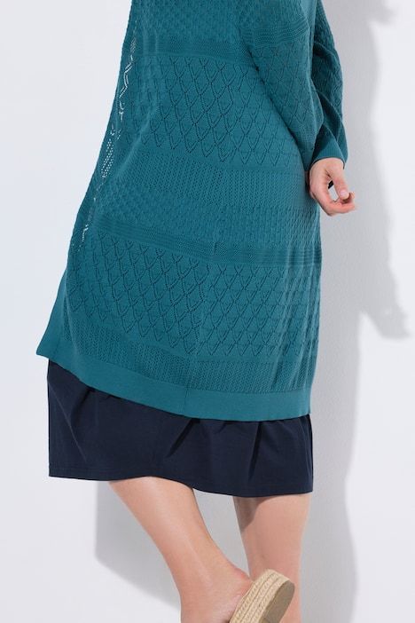 Cardigan long en maille de coton bio ajourée, coupe ouverte