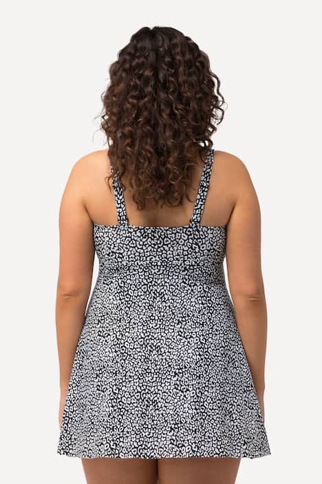 Robe de bain à bonnets souples. Imprimé léopard et effet cache-cœur.