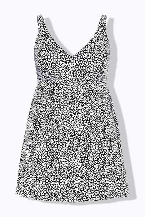 Robe de bain à bonnets souples. Imprimé léopard et effet cache-cœur.