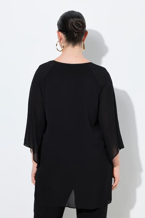 Blouse en chiffon, devant doublé, encolure en V, manches 3/4