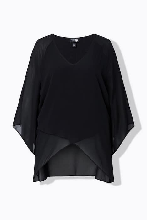 Blouse en chiffon, devant doublé, encolure en V, manches 3/4