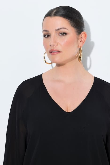 Blouse en chiffon, devant doublé, encolure en V, manches 3/4