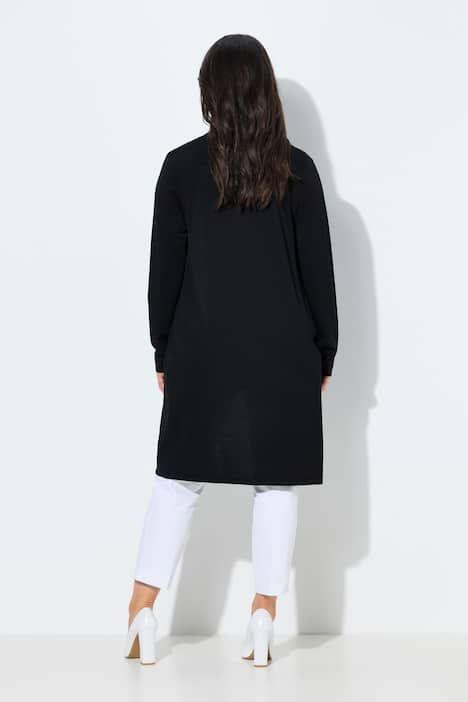 Cardigan long à col montant. Coupe ouverte