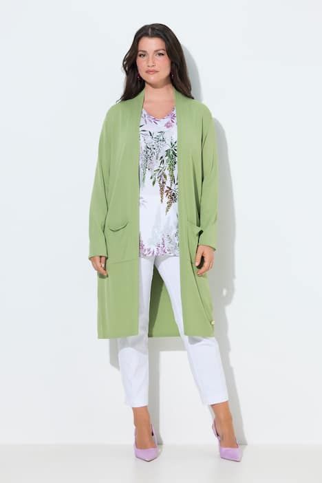 Cardigan long à col montant. Coupe ouverte