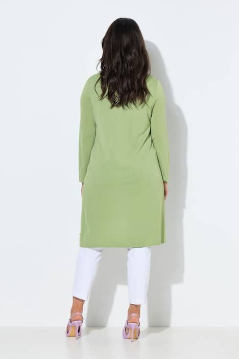 Cardigan long à col montant. Coupe ouverte