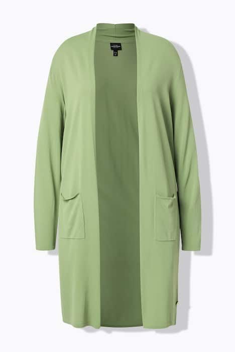 Cardigan long à col montant. Coupe ouverte