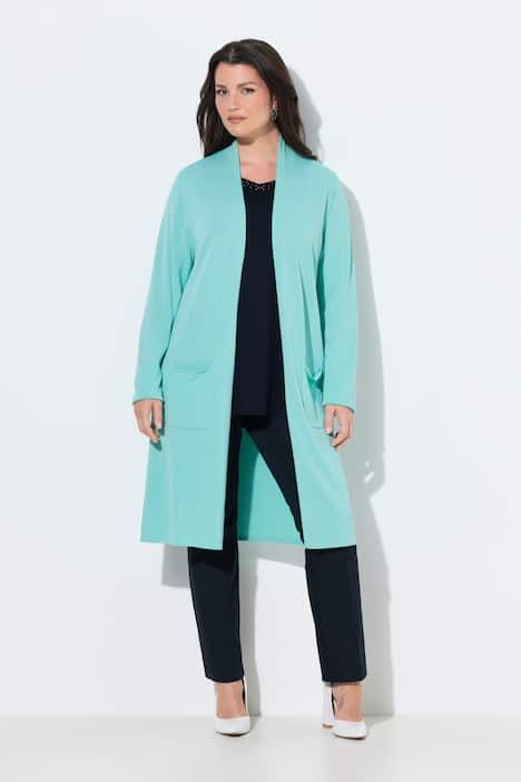 Cardigan long à col montant. Coupe ouverte