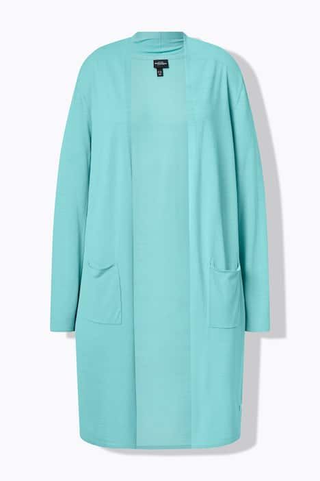 Cardigan long à col montant. Coupe ouverte