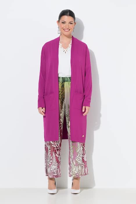 Cardigan long à col montant. Coupe ouverte