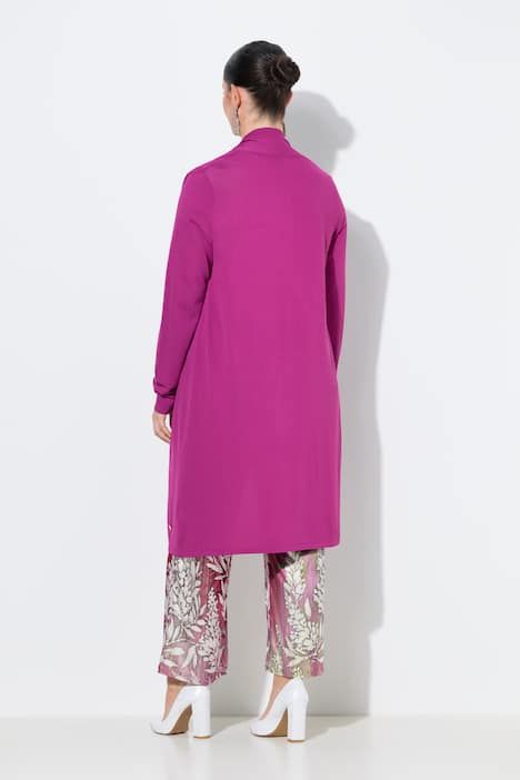 Cardigan long à col montant. Coupe ouverte