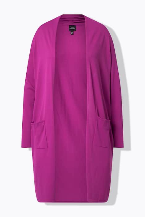 Cardigan long à col montant. Coupe ouverte