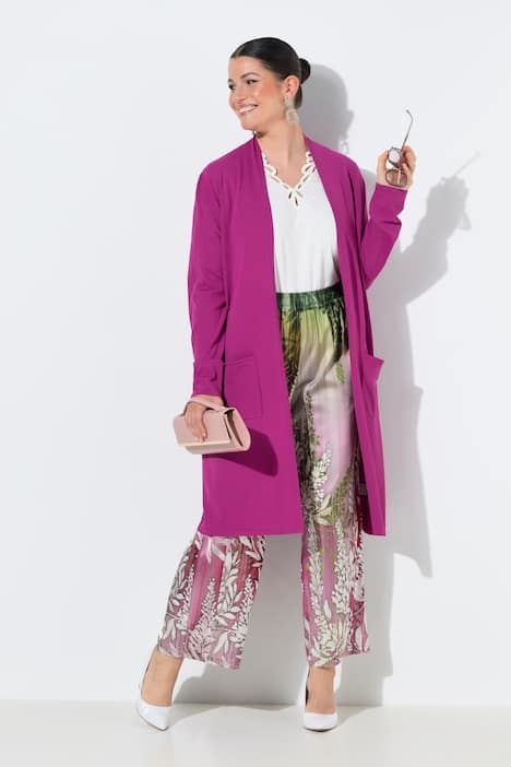 Cardigan long à col montant. Coupe ouverte