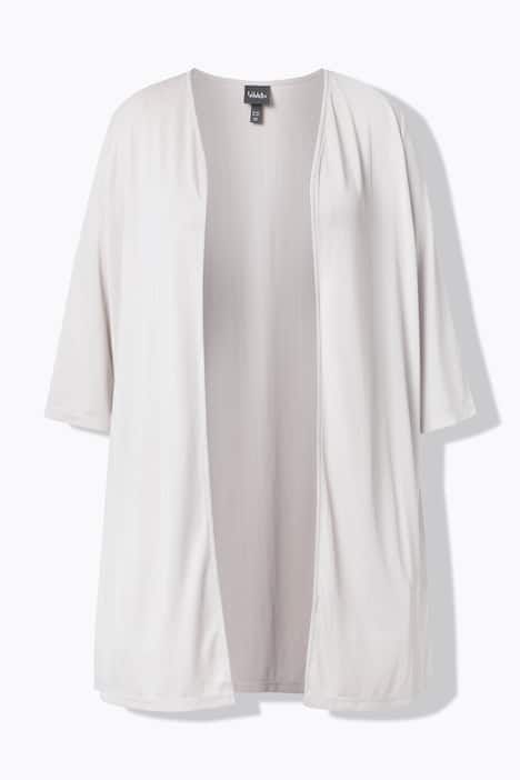 Gilet long en jersey côtelé. Coupe ouverte et encolure en V