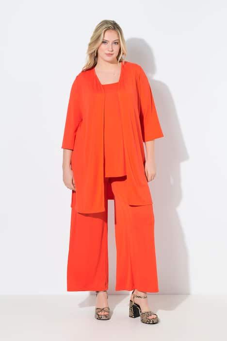 Gilet long en jersey côtelé. Coupe ouverte et encolure en V