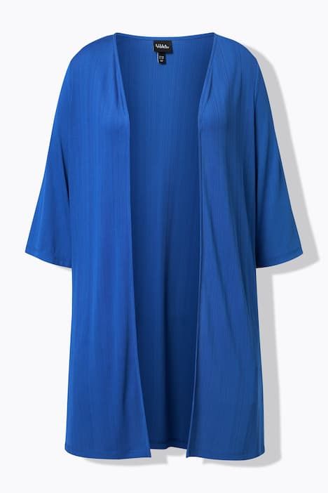 Gilet long en jersey côtelé. Coupe ouverte et encolure en V