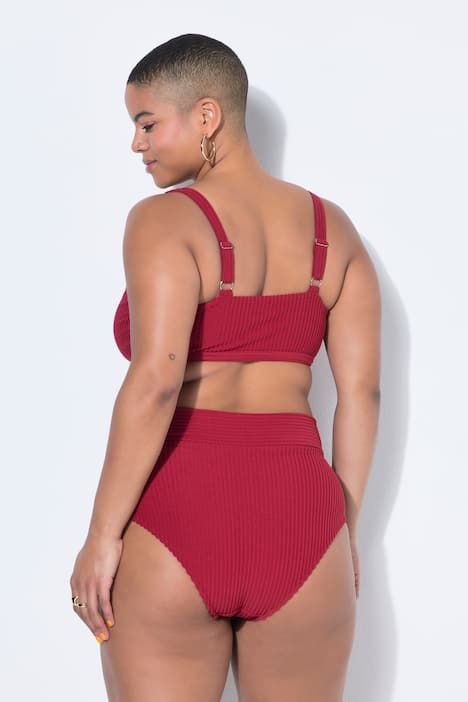 Bas de bikini taille haute, rayures en tissu éponge et ourlet style portefeuille