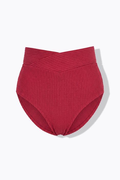 Bas de bikini taille haute, rayures en tissu éponge et ourlet style portefeuille