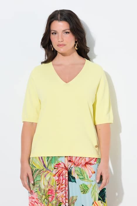 Pull manches courtes, décolleté en V, base élastique