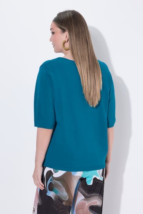 Pull manches courtes, décolleté en V, base élastique