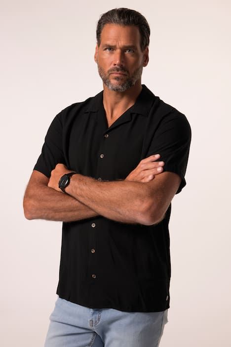 Chemise JP 1880, coupe Cuba-Fit, manches courtes et col cubain - jusqu'au 8 XL