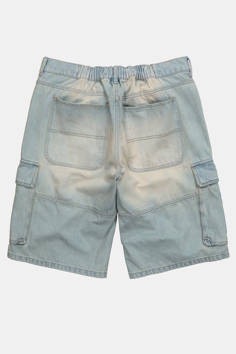 Bermuda en jean STHUGE, denim délavé et poches cargo, coupe Baggy Fit - jusqu'à la taille 74