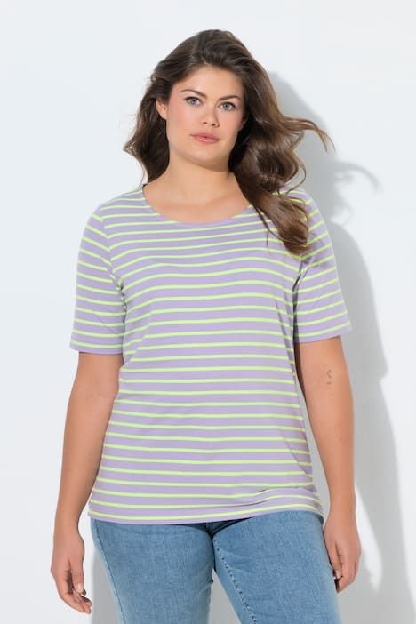 T shirt rayé à col rond et manches 1/2