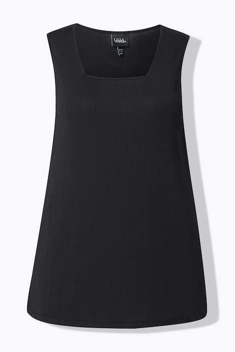 Débardeur côtelé. Décolleté carré. Bretelles larges. Coupe évasée