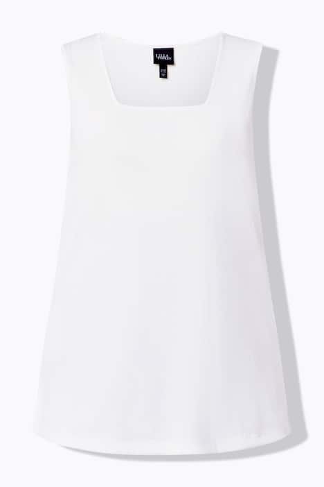 Débardeur côtelé. Décolleté carré. Bretelles larges. Coupe évasée